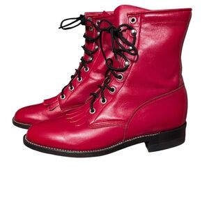 Vintage Justin Women's Vibrant Red Lace-Up Boots Leather Rodeo Cowgirl 6B